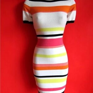 Beautiful Karen Millen Striped Multicolor Bodycon Dress. UK size 10, US size 2-4